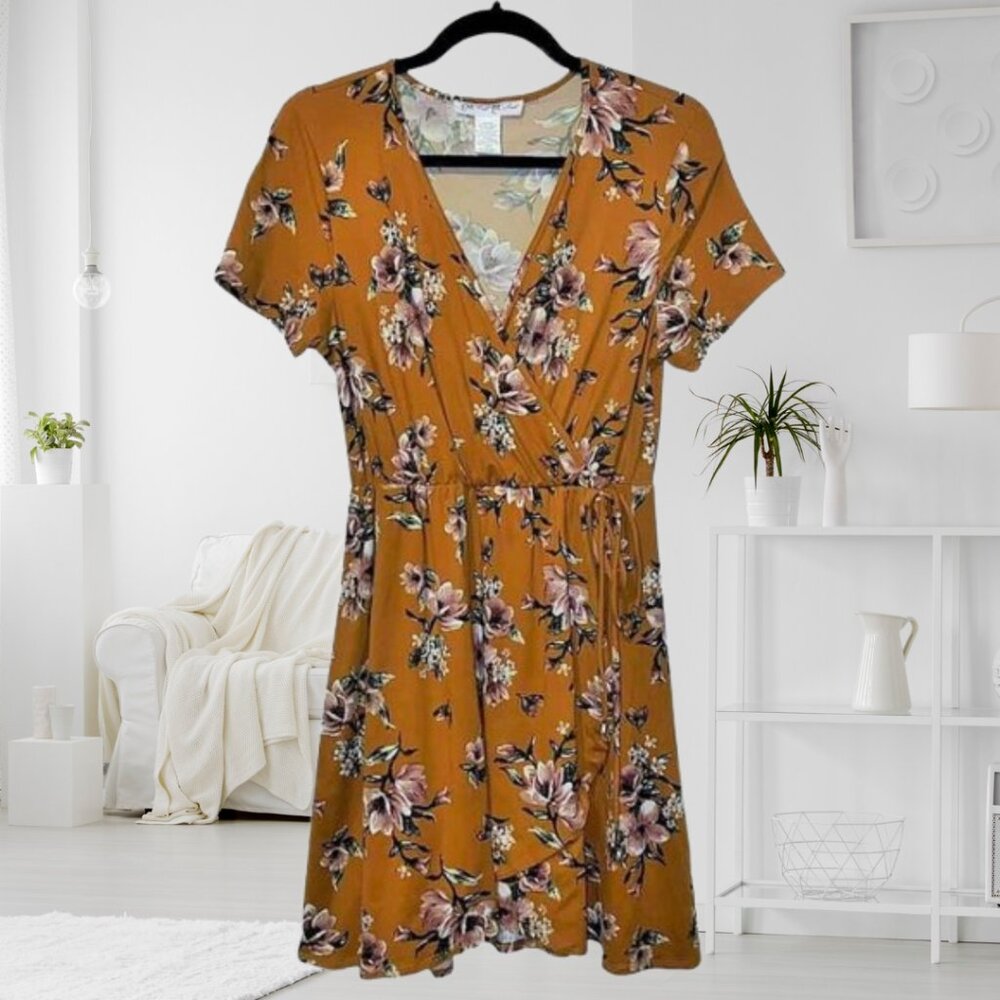 Love Fast Live Hard Boho Floral Faux Wrap Dress L Summer Festival - Picture 2 of 7